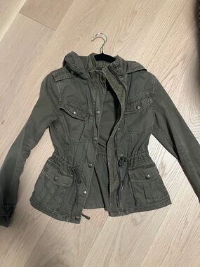 Y2k Talula Olive Green Utility Jacket with Hood and Drawstring Waist